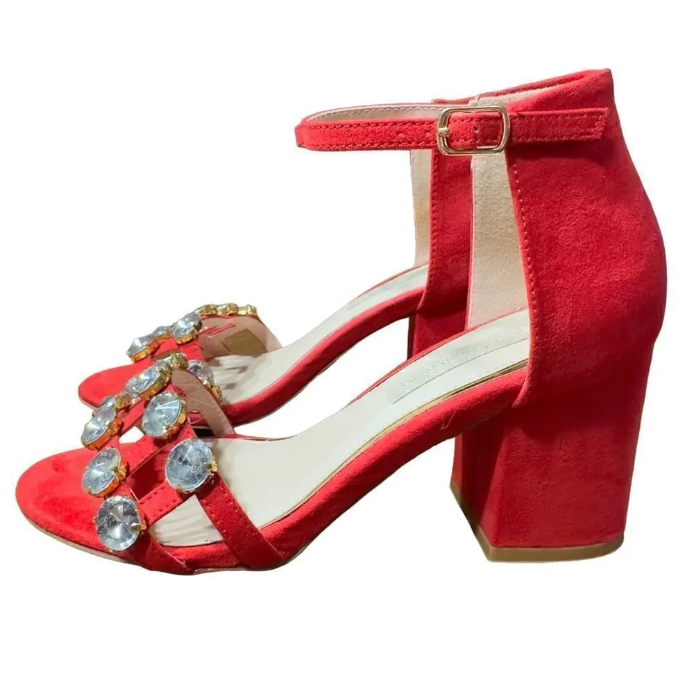 PRIMA DONNA Collection Big Studs Red Strappy Heeled Sandals Size 37 (6.5 US)